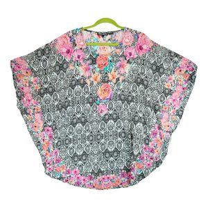 Tolani Collection Kimono Top Womens Size Large Black Pink‎ Boho Floral Blouse